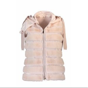 NWT Moncler Hooded Pink Ametrine Fur & Wool Vest